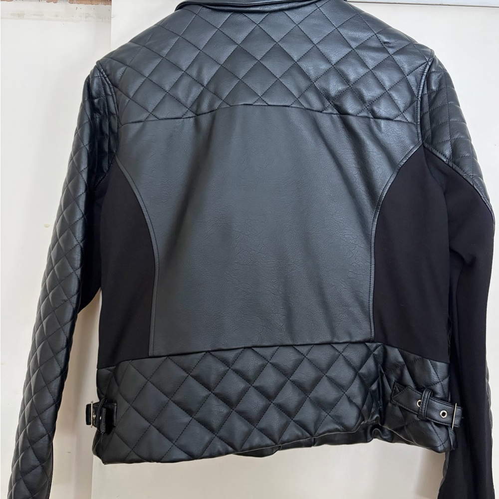 New York & Company Black Quilted Leather Jacket with Gold Accents - Picture 2 of 5